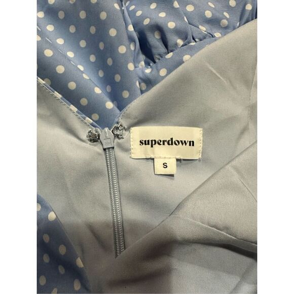 Revolve Superdown Mayra Blue White Polka Dot Ruffle Mini Dress Party Cocktail Si - Picture 5 of 5